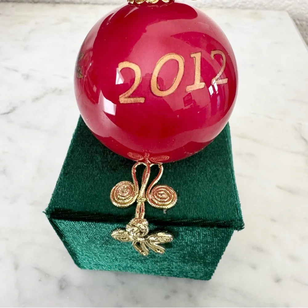 Pier 1 Li Bien Christmas Ornament PEACE Red Ball White Dove 2012 with Box 2 3/4”